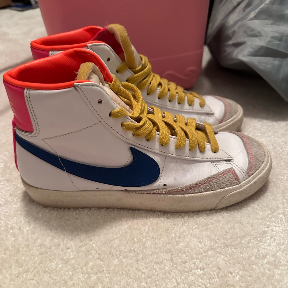 Nike White and Blue High-Top Sneakers Classic Design